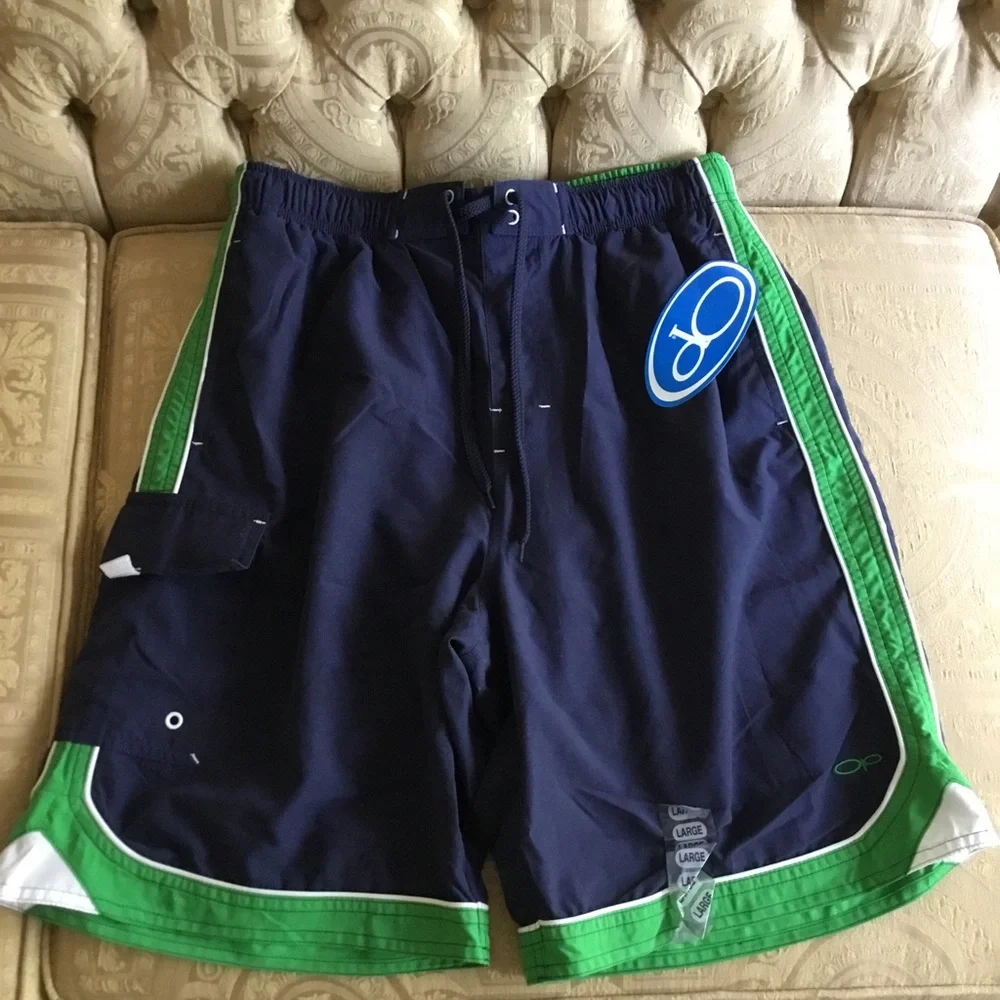 NWT Ocean Pacific OP Men’s Swim Trunks Board Shorts Navy Green Surf cargo pocket